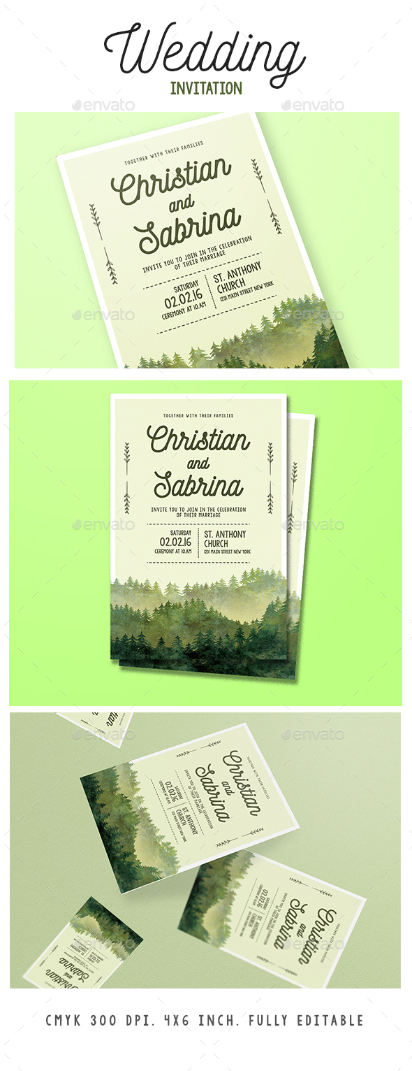 Watercolor Forest Wedding Invitation