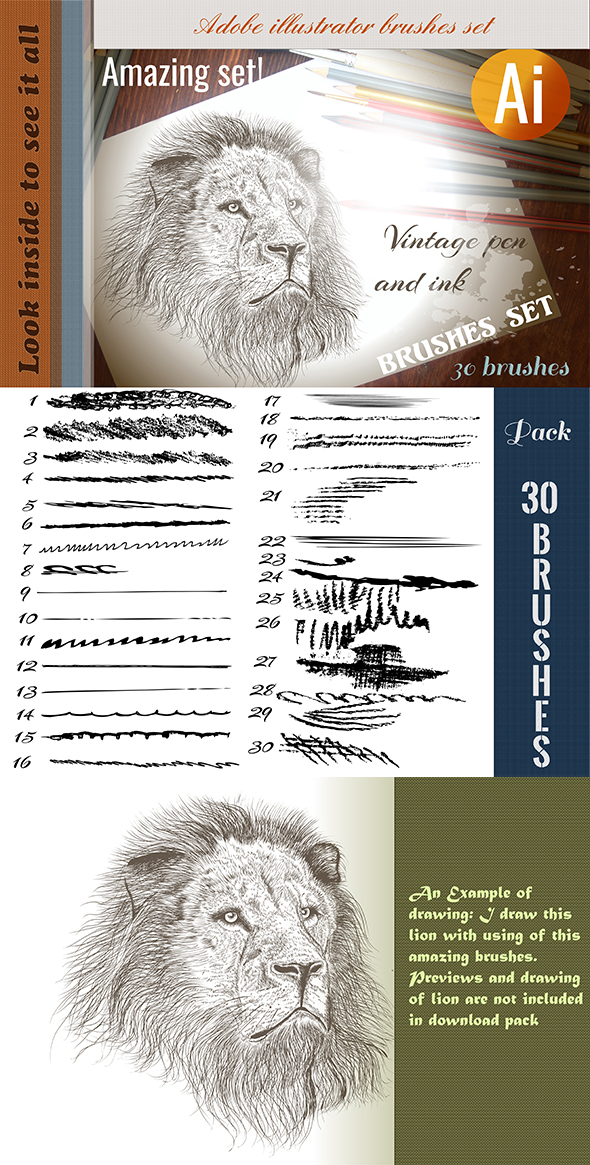 Collection of Pen and Ink Brushes for Adobe Illustrator