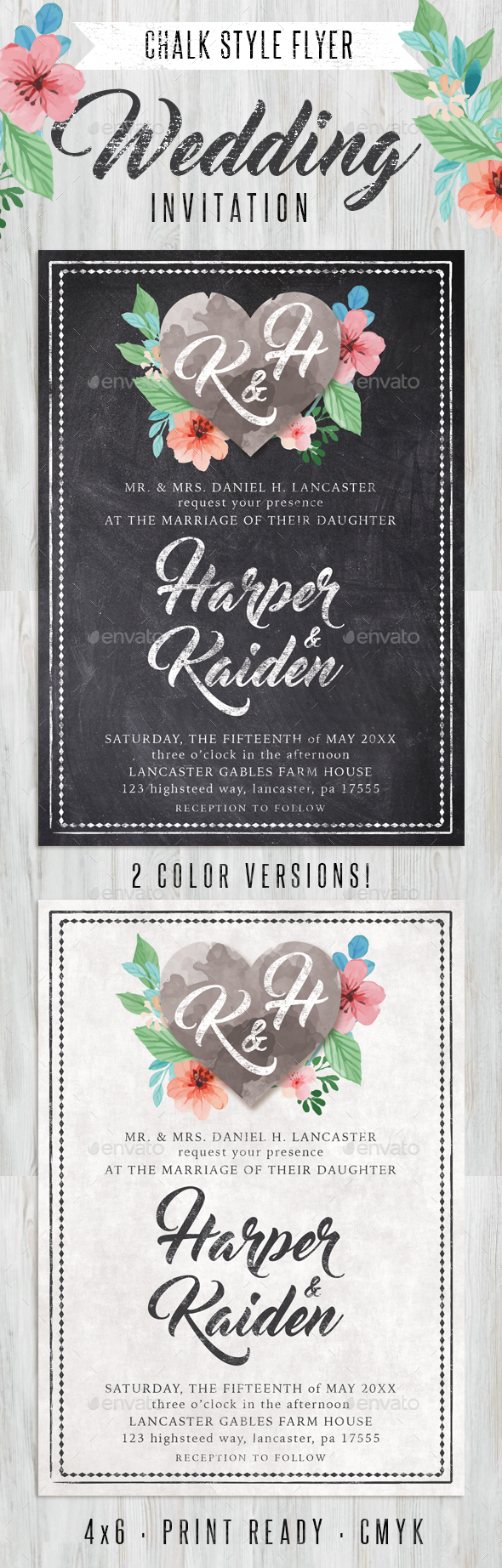 Chalk Floral Wedding Invite