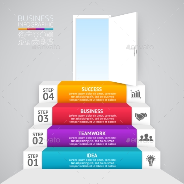 Stairs And Open Door. Business Startup Infographic