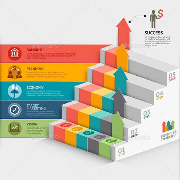3d Business Staircase Infographics Template.