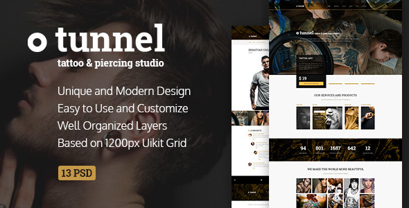 Tunnel -- Modern Tattoo and Piercing Studio PSD Template
