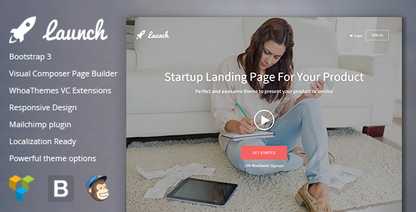 Launch - Startup Landing Page Bootstrap WP Theme