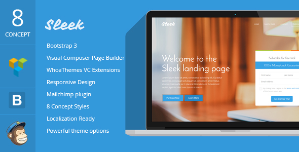Sleek - Startup Landing Page Bootstrap WP Theme