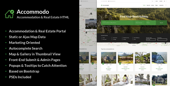 Accommodo - Accommodation / Real Estate / Travel HTML Template Portal