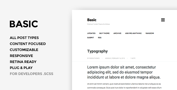 Basic 3 - One Column Blogging Theme