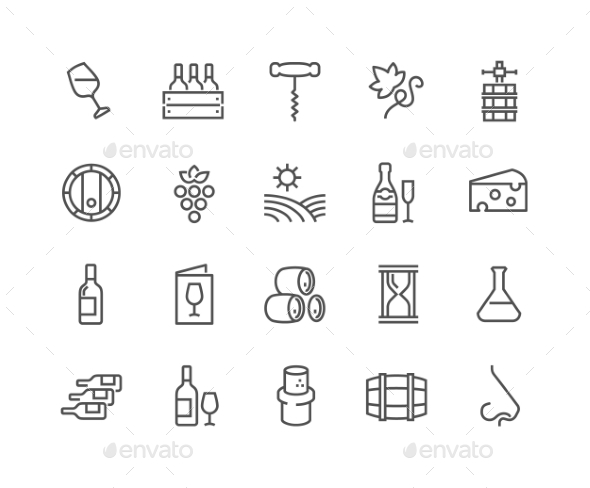 Line Wine Icons