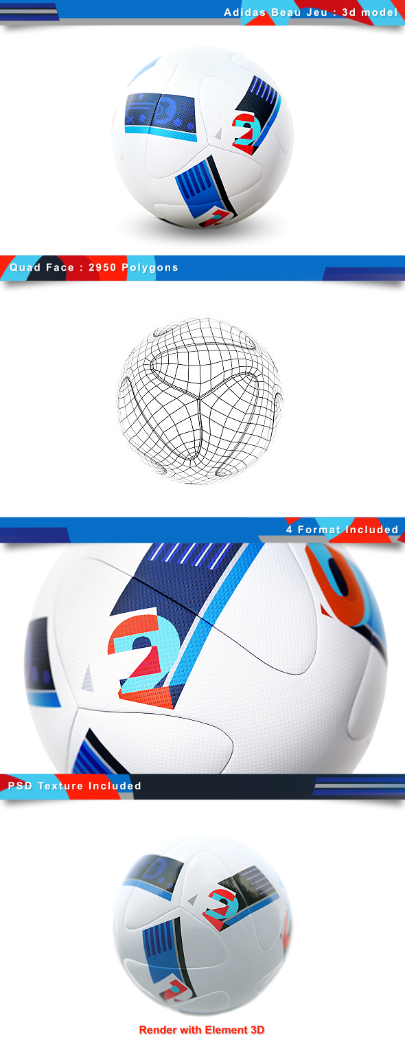 Euro 2016 Soccer Ball | Beaujeu - 3DOcean Item for Sale