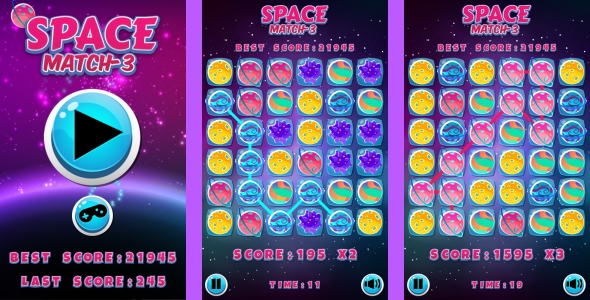 Space Match3 - HTML5 Game + Android + AdMob (Capx)