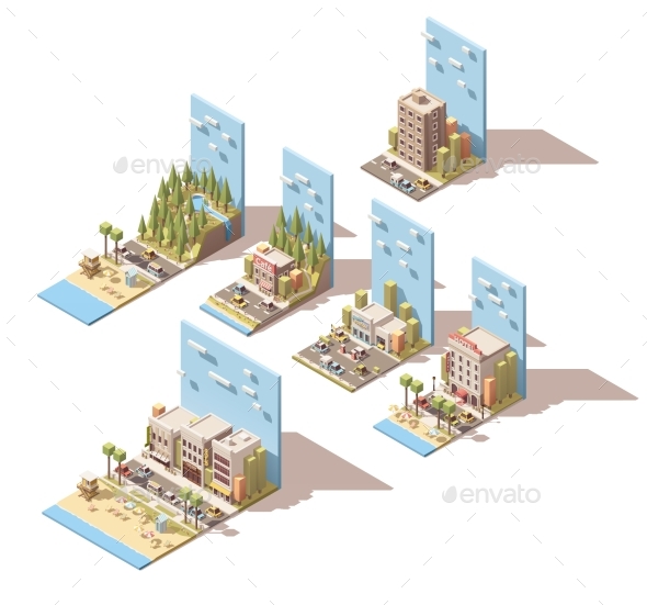 Vector Isometric Car Travel Illustrations