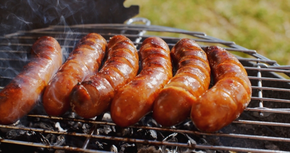 Thick Juicy Sausages Grilling On a Fire by Daniel_Dash | VideoHive