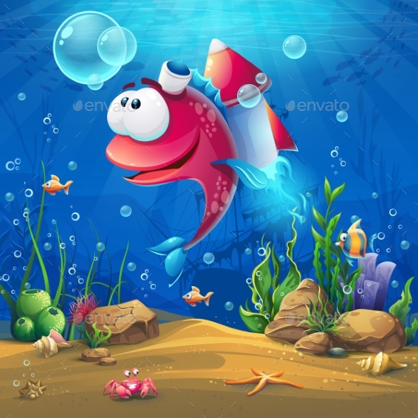 Underwater World with Fish Background