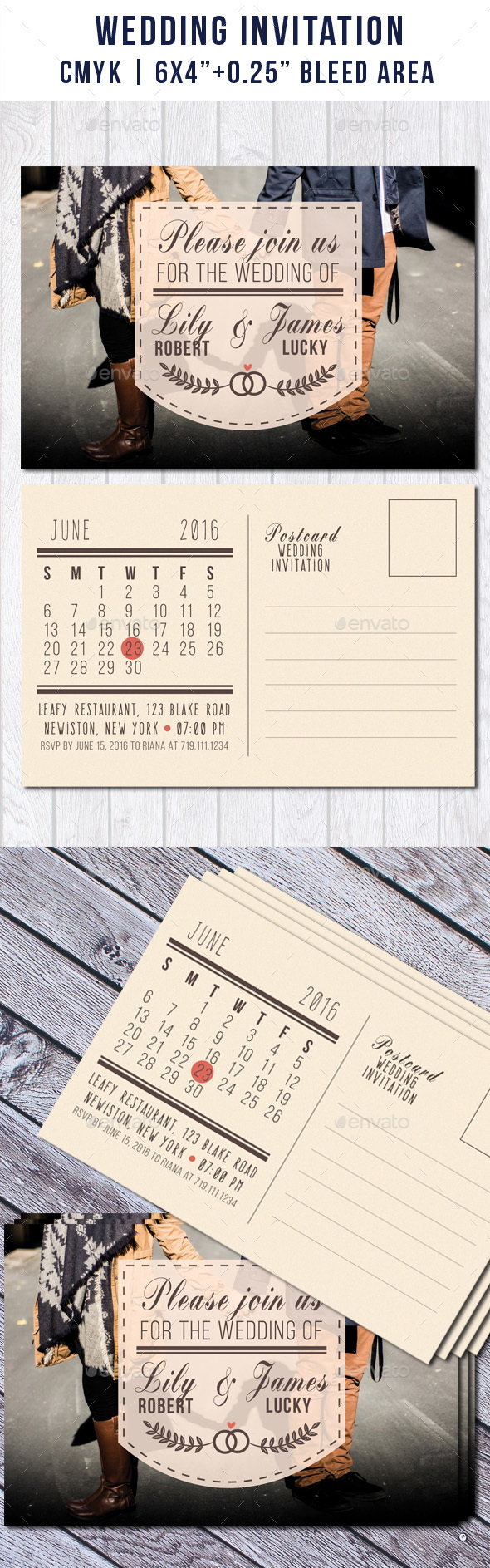 Wedding Postcard Invitation with Calendar