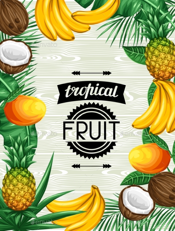 Background With Tropical Fruits And Leaves. Design