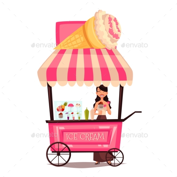 Mobile Street Seller With Ice Cream