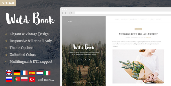 Wild Book - Vintage, Elegant & Stylish WordPress Personal Blog Theme (Multilingual, RTL support)