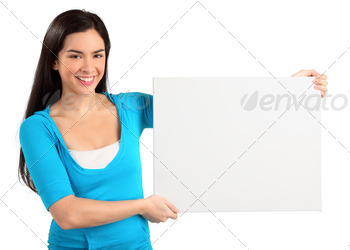 Young Woman Holding a Blank White Sign