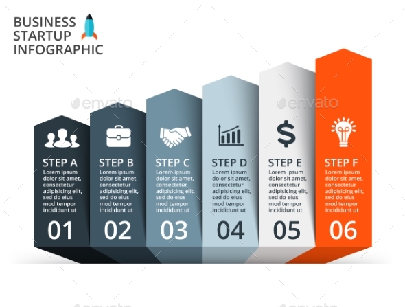 6 Up Arrows Graph. Startup Infographic. PSD, EPS, AI