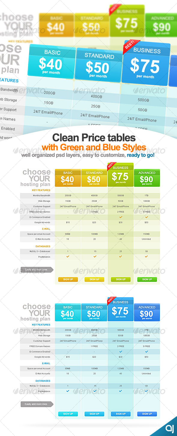 Clean and Clear 2 Pricing Table Designs # eL013 Clean and Clear 2 Pricing Table Designs # eL013