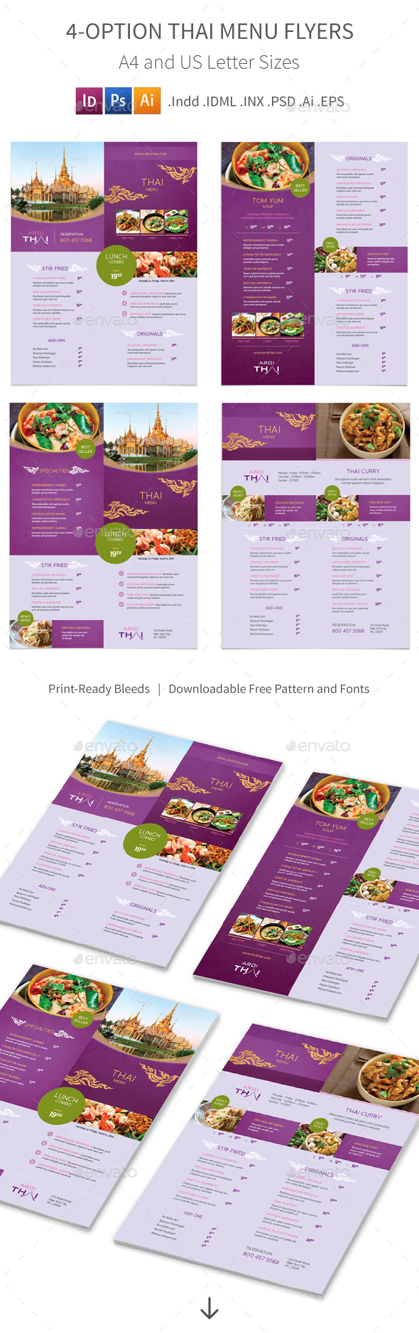 Thai Restaurant Menu Flyers 2 – 4 Options