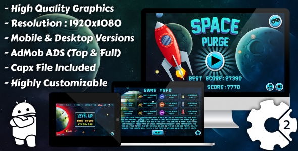 Space Purge - HTML5 Game, Mobile Vesion+AdMob!!! (Construct-2 CAPX)