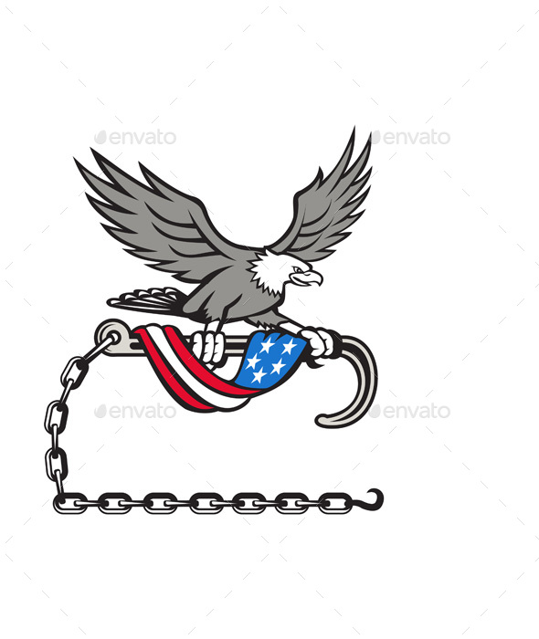 Retro American Eagle Clutching Hook with Flag