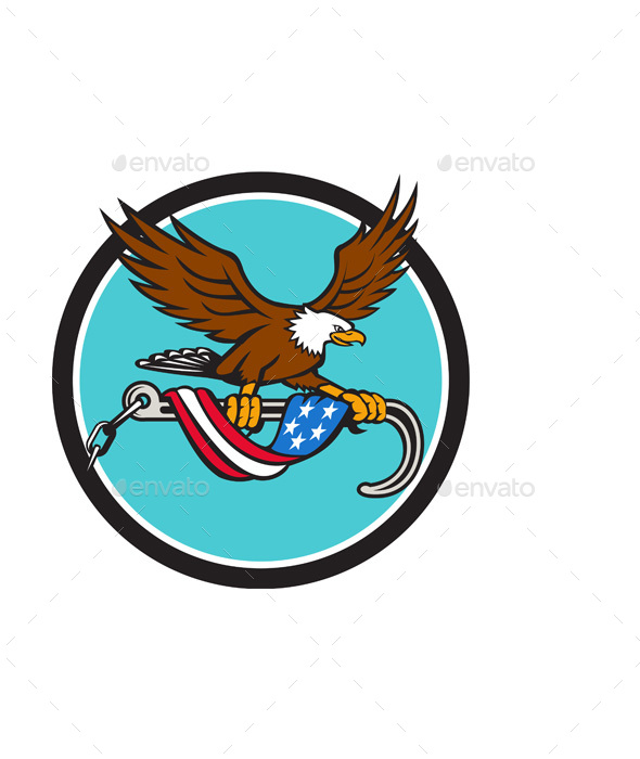 Retro American Eagle Clutching Hook with Flag