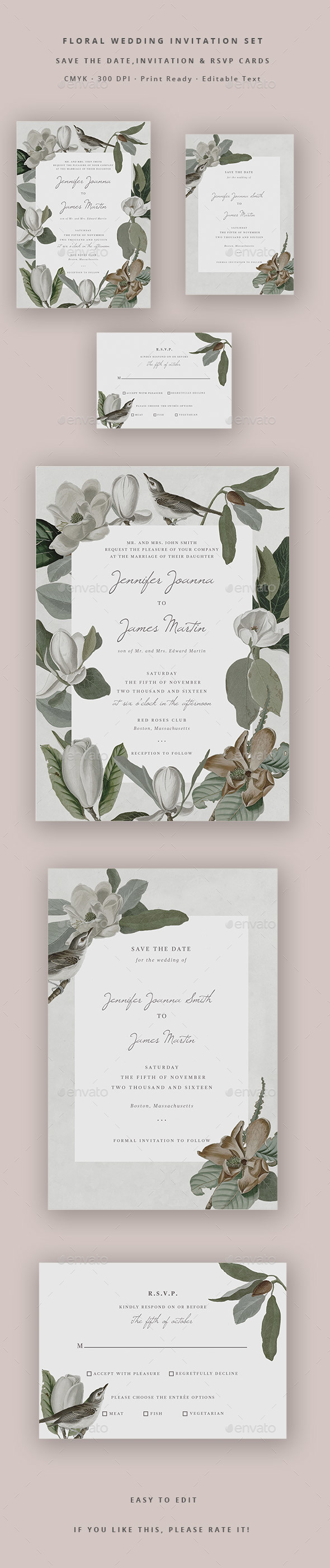 Floral Wedding Invitation Set