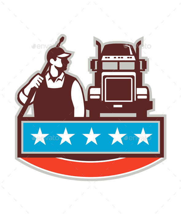 Pressure Washer Worker Truck USA Flag Retro