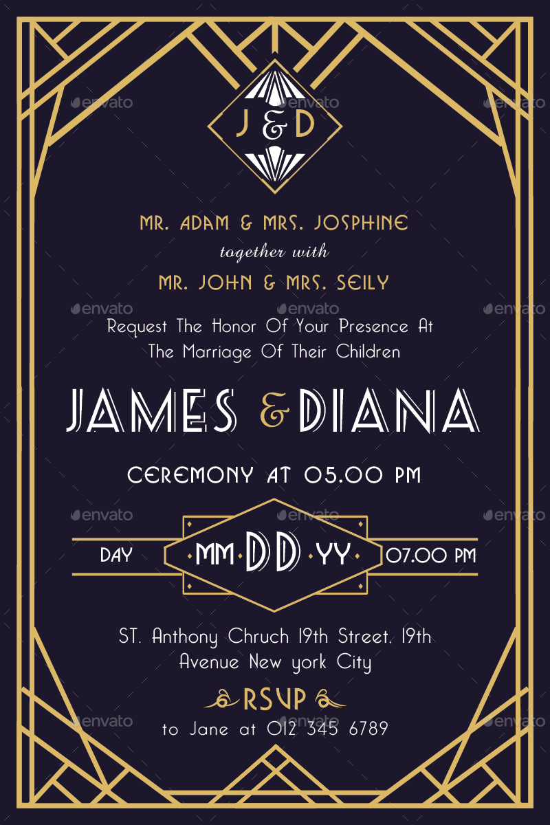 art deco wedding invitation vol. 2 by totemdesigns | graphicriver art deco wedding invitation vol. 2 by totemdesigns | graphicriver, Wedding invitations