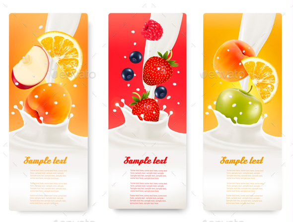 Three Fruit and Milk Labels Vector