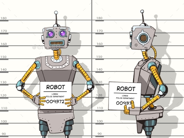 Robot Arrested Photo in Police Pop Art Vector