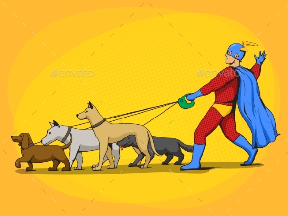 Superhero Man and Dogs Comic Book