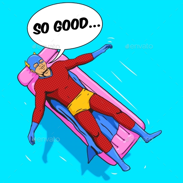 Superhero Lying on Air Mattress Comic