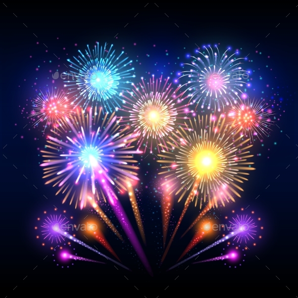 Festive Background Poster with Fireworks