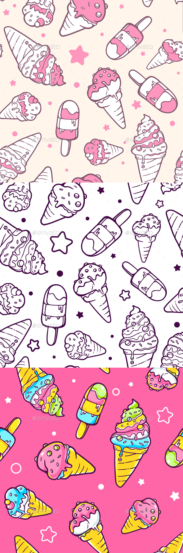 Set of Colorful Patterns with Ice Creams