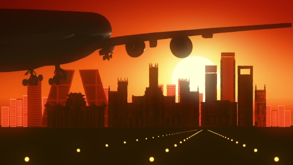 Madrid Espanja Skyline Sunrise Landing - Taustat Motion Graphics