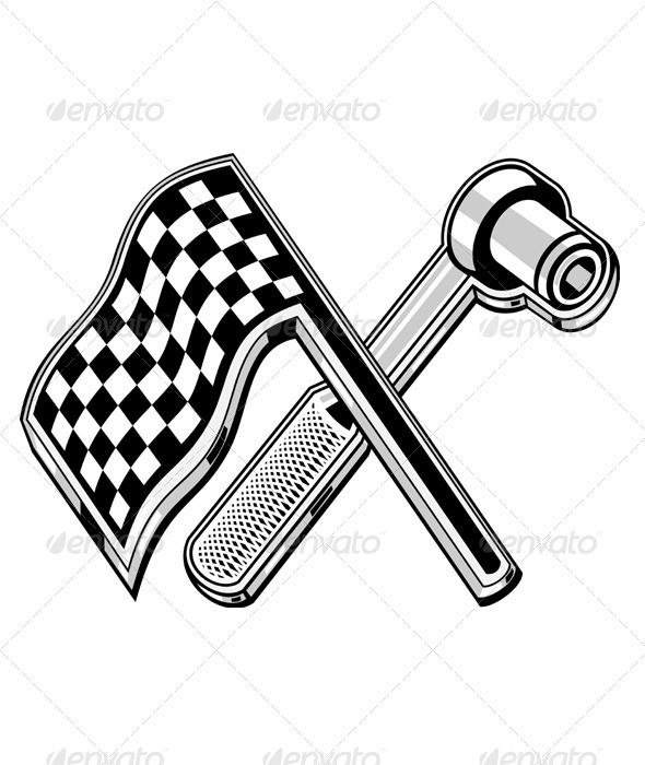 Racing Checkered Flag Crossed Socket Wrench