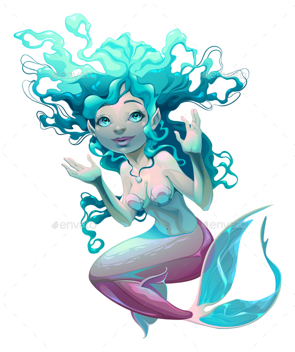 Young Mermaid with White Background