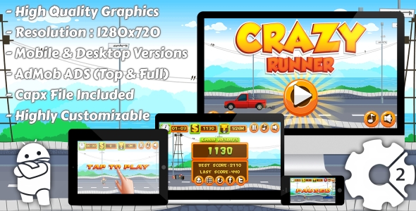 Crazy Runner - HTML5 Game, Mobile Vesion+AdMob!!! (Construct-2 CAPX)