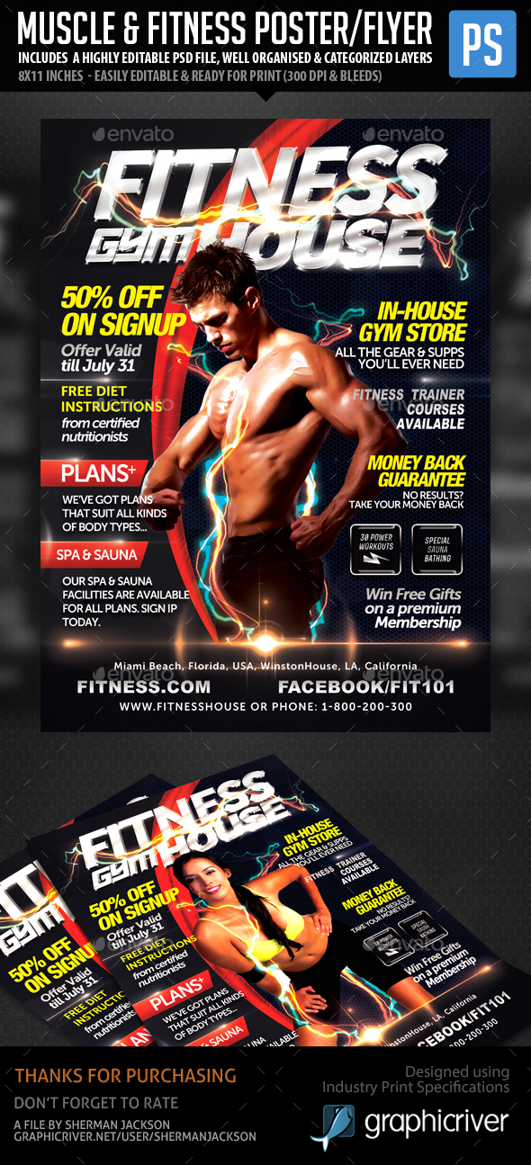 Fitness Gym & Muscle Flyer PSD Template