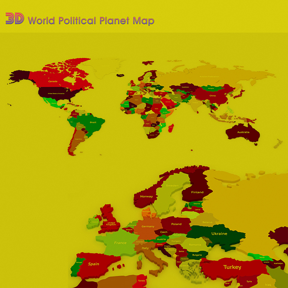 3D World Political Planet Map - 3DOcean Item for Sale