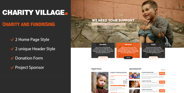 Charity Village - Responsive HTML Template for Charity & Fund Raising