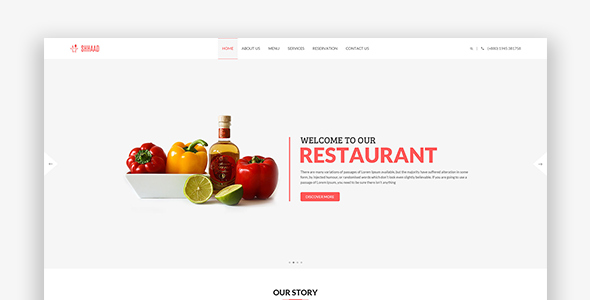 Shhaad - One Page Restaurant PSD Template