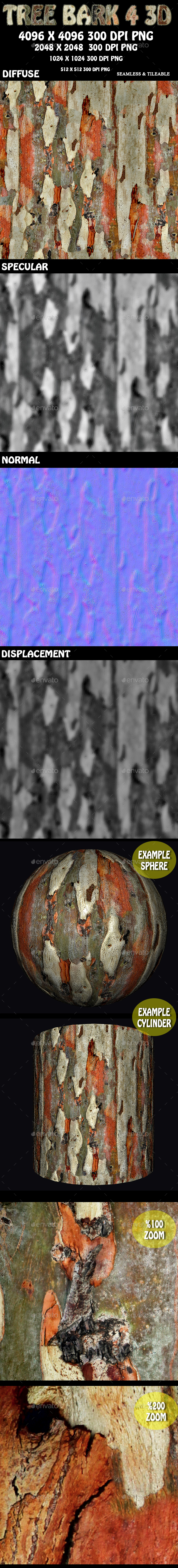 Tree Bark Texture 4 3D - 3DOcean Item for Sale