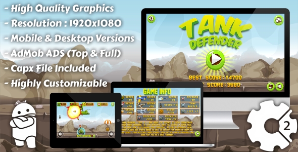 Tank Defender - HTML5 Game, Mobile Vesion+AdMob!!! (Construct-2 CAPX)