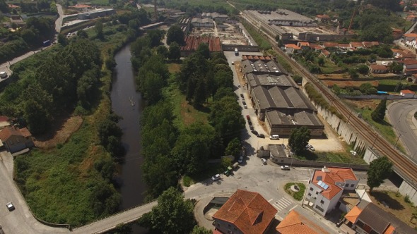 VideoHive Flying Over Abandoned Factory Near River and Railway 17017389 VideoHive Flying Over Abandoned Factory Near River and Railway 17017389