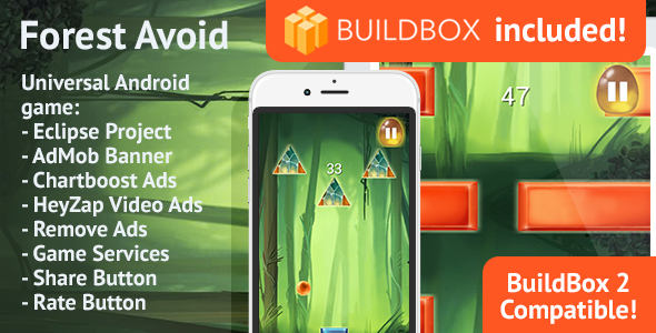 BuildBox Game Template. Forest Avoid: Android, Easy Reskin, AdMob & Chartboost, Remove Ads IAP