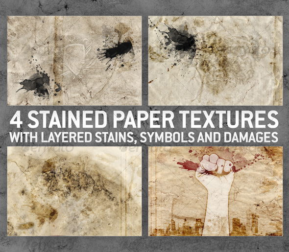 4 Stained Paper Backgrounds with Layered Stains