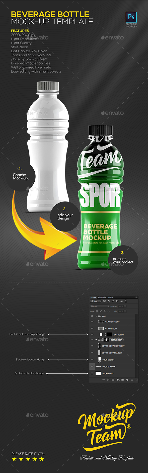 Power Beverage Bottle Mockup Template